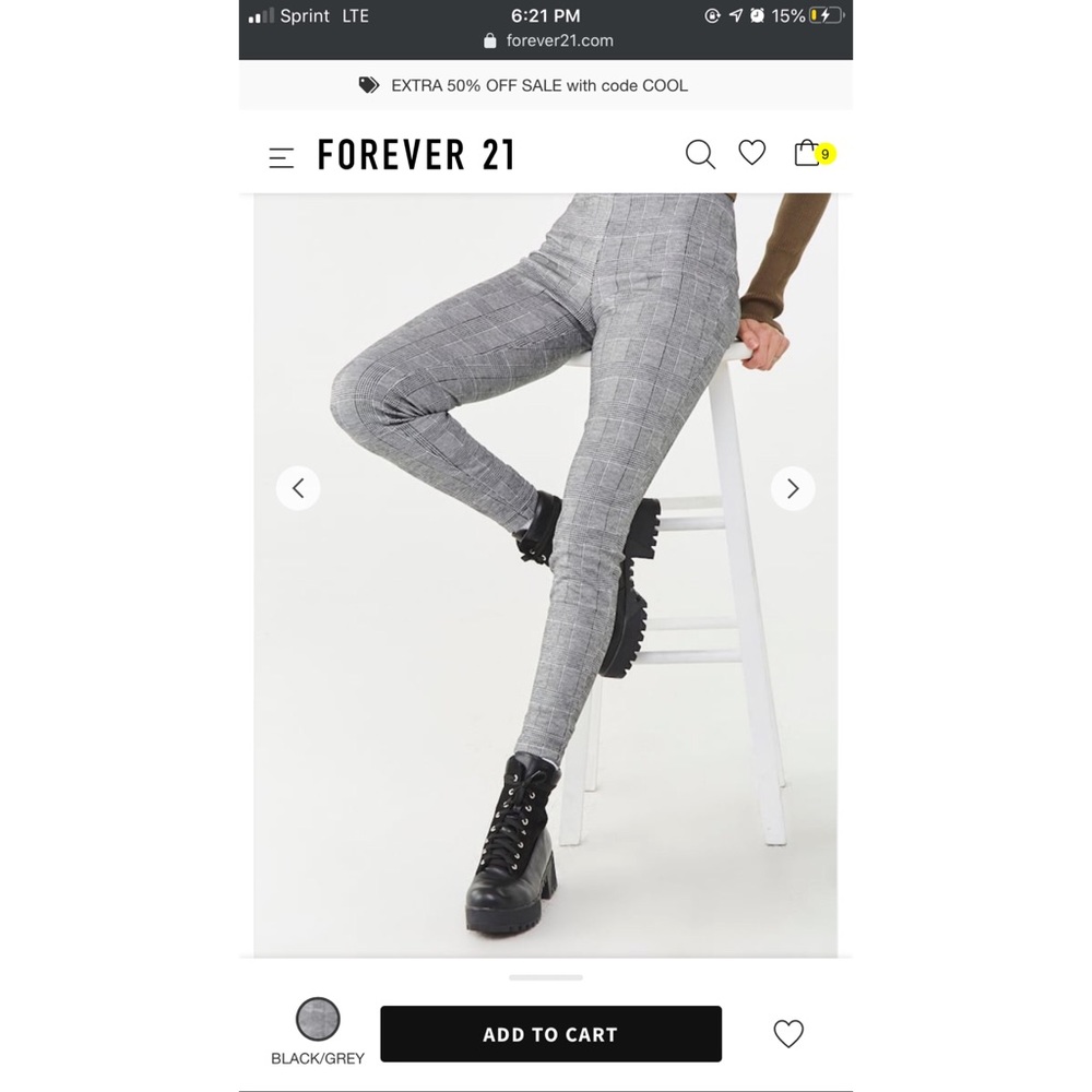 F21 Glen Plaid Black and Gray Leggings L